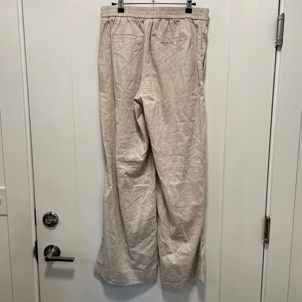 Banana Republic Linen Blend Wide Leg High Rise Pants Beige Oatmeal Womens Small